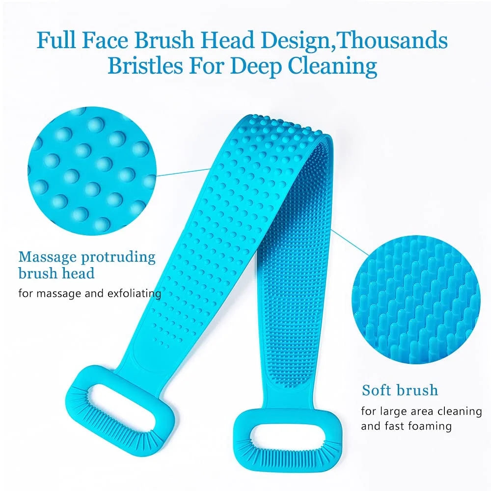 Silicone Back Scrubber – 35" Extra-Long Exfoliating Shower Brush with Easy-Grip Handles