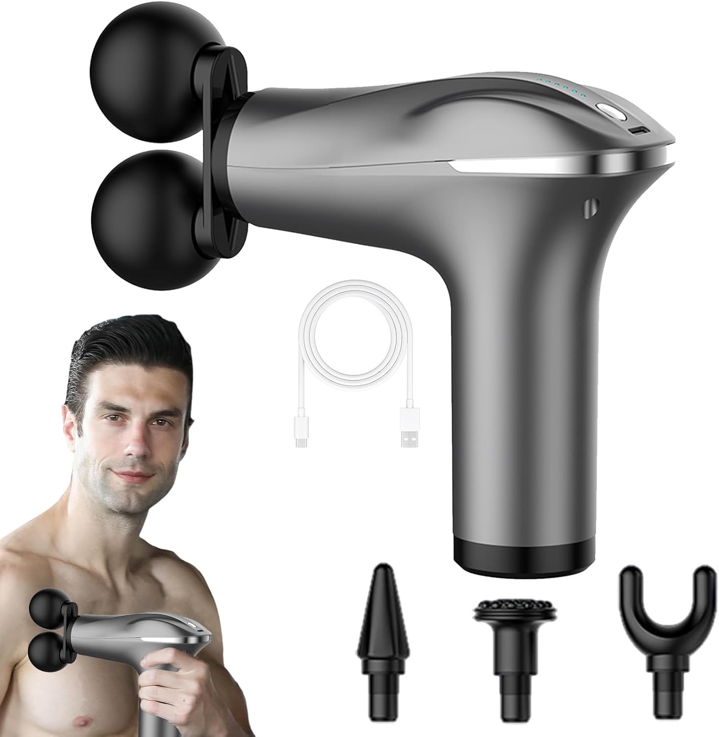 Body Massager Tool, Electric Double-Headed Muscle Relaxer, Smart Quiet 6 Speed Portable Handheld Back Massager for Relaxation Hoffti