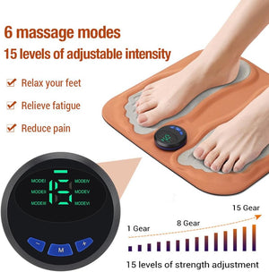 EMS Foot Massager, 3D Foldable Foot Massager Pad for Pain Plantar Relief, Muscle Relaxation, LCD Display with 6 Modes 15 Intensities