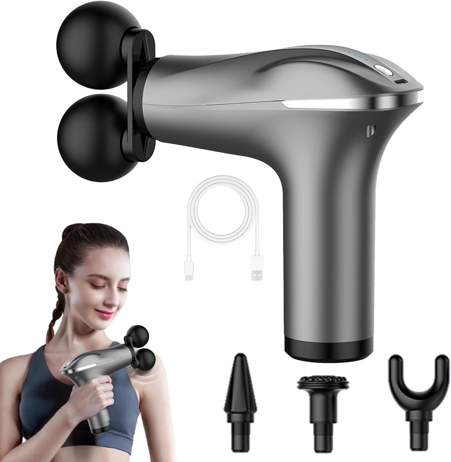 Body Massager Tool, Electric Double-Headed Muscle Relaxer, Smart Quiet 6 Speed Portable Handheld Back Massager for Relaxation Hoffti