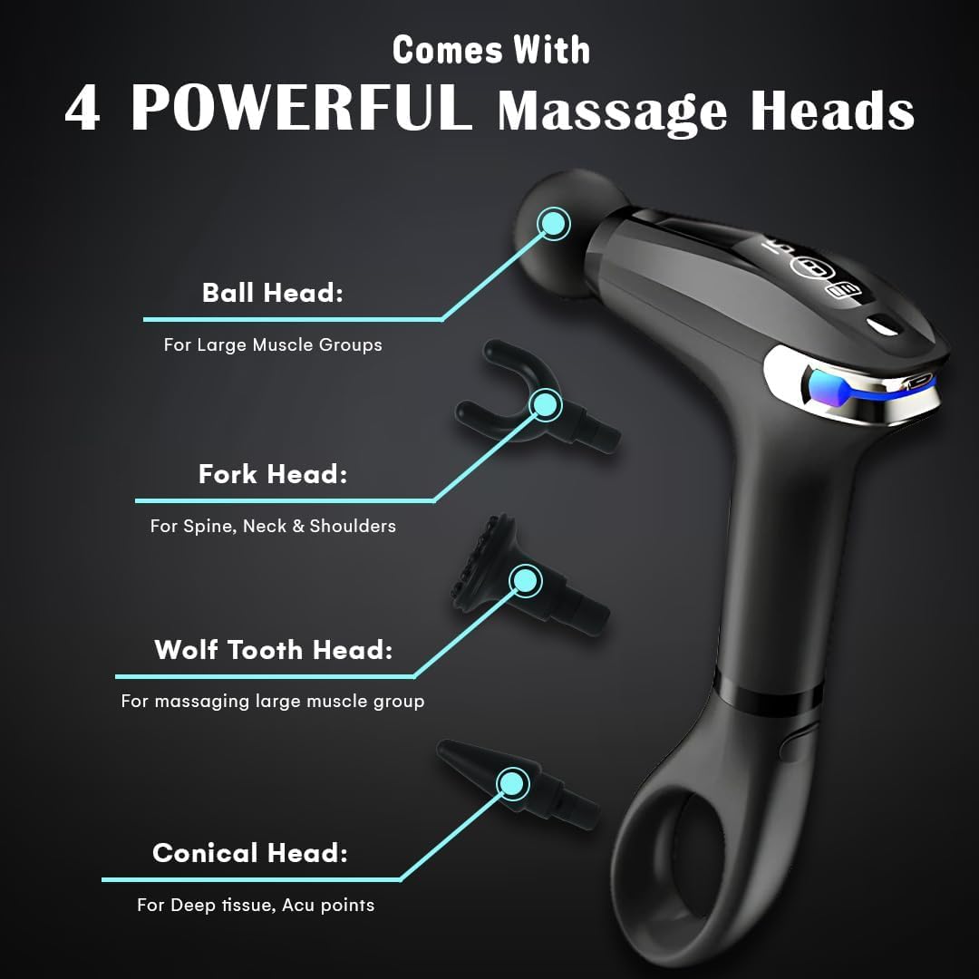 Portable Body Massage Gun | Fascial Gun Pro, Extended Handle, LED Large Screen Display