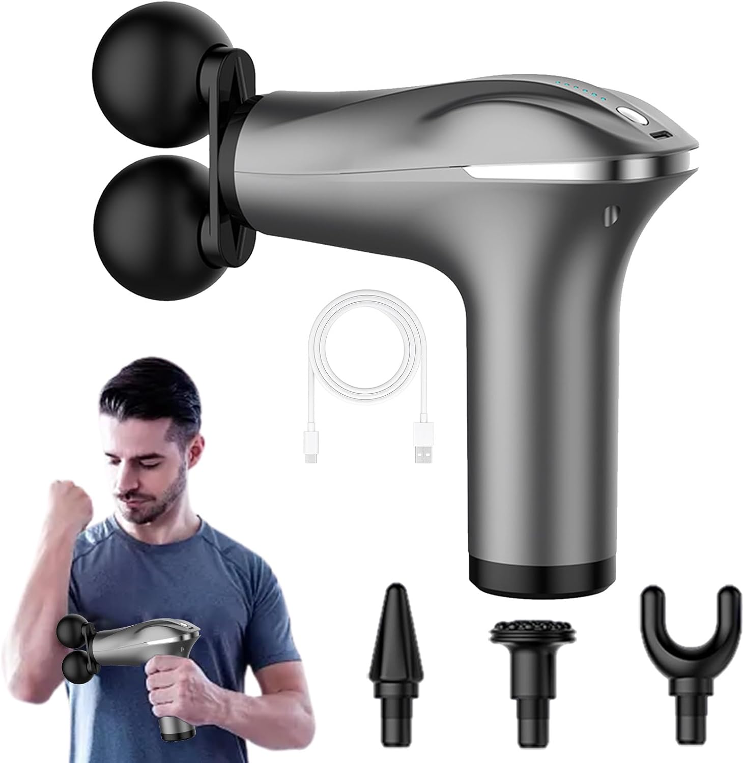 Body Massager Tool, Electric Double-Headed Muscle Relaxer, Smart Quiet 6 Speed Portable Handheld Back Massager for Relaxation Hoffti