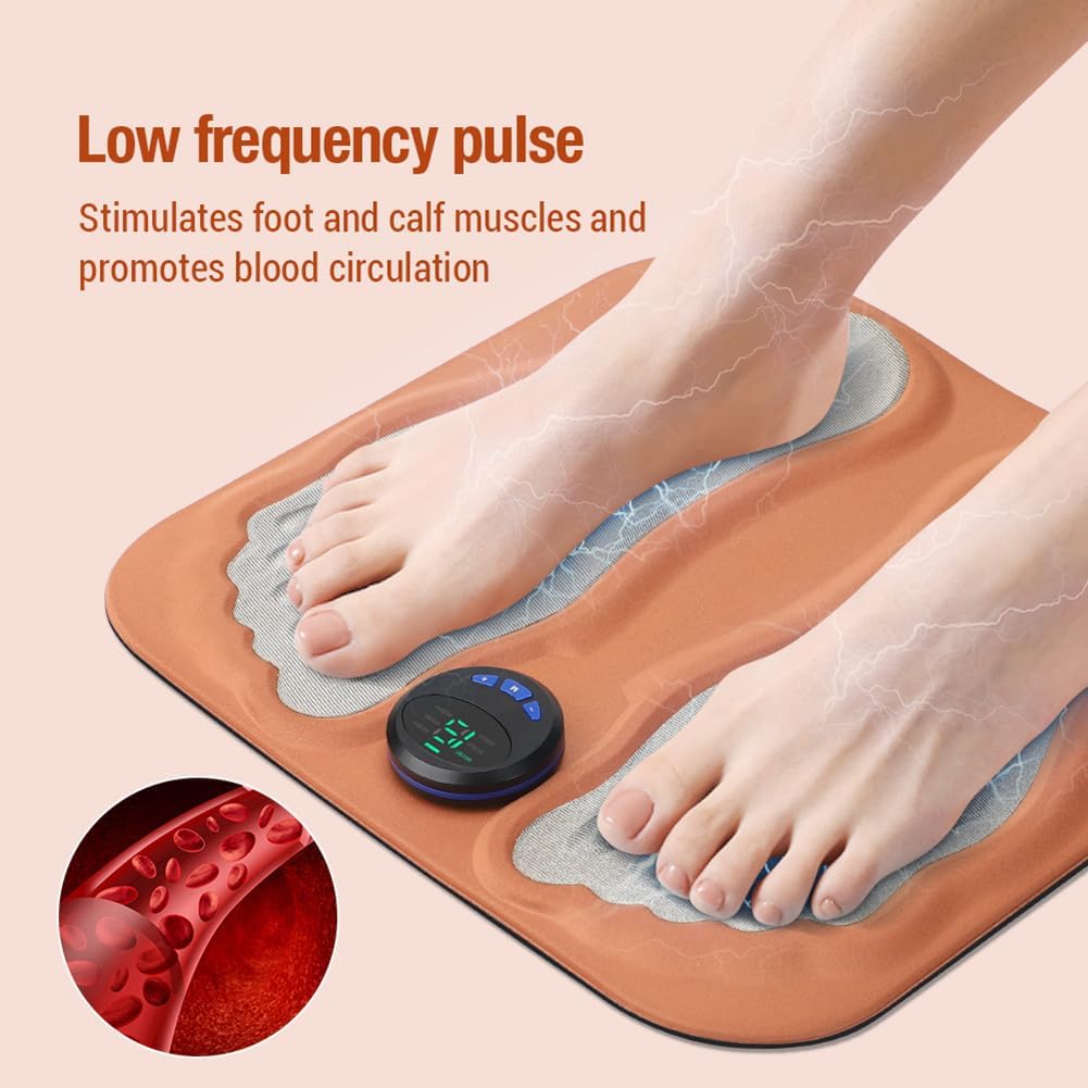 EMS Foot Massager, 3D Foldable Foot Massager Pad for Pain Plantar Relief, Muscle Relaxation, LCD Display with 6 Modes 15 Intensities