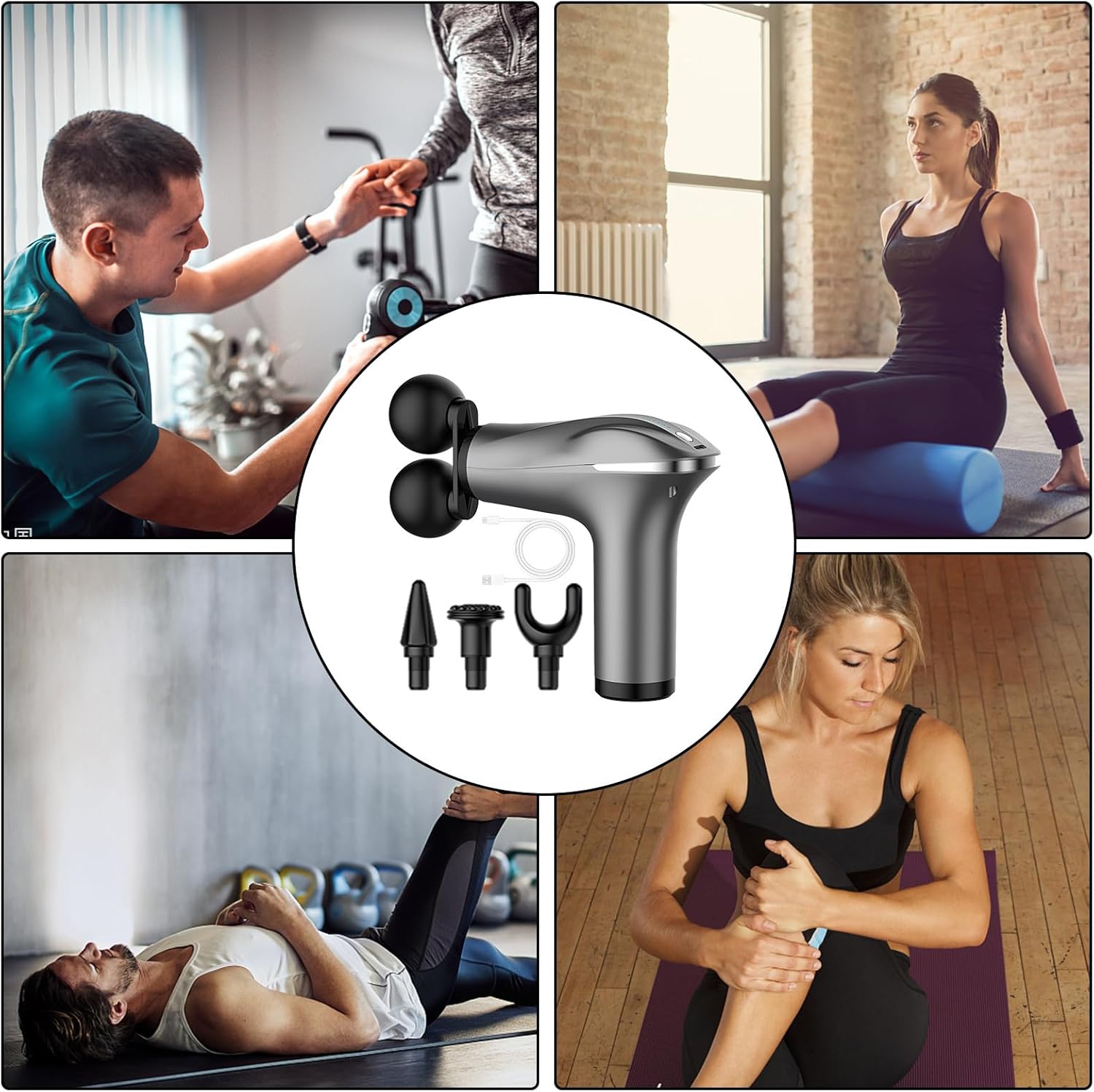 Body Massager Tool, Electric Double-Headed Muscle Relaxer, Smart Quiet 6 Speed Portable Handheld Back Massager for Relaxation Hoffti