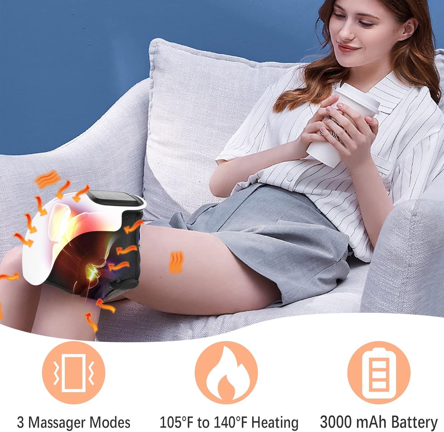 Ongerce Cordless Knee Massager With Infrared Heating and Vibration for Joint Pain Relief, Longer Straps, Type-C Rechargeable