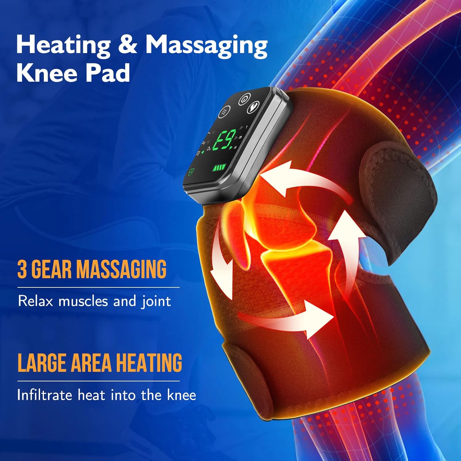 MOAJAZA Knee Brace Heated Knee Massager Heated Knee Brace Vibration Knee Heating Pad 3 Adjustable Intensity and Temperature Knee Brace for Knee/Elbow/Shoulder Relaxation
