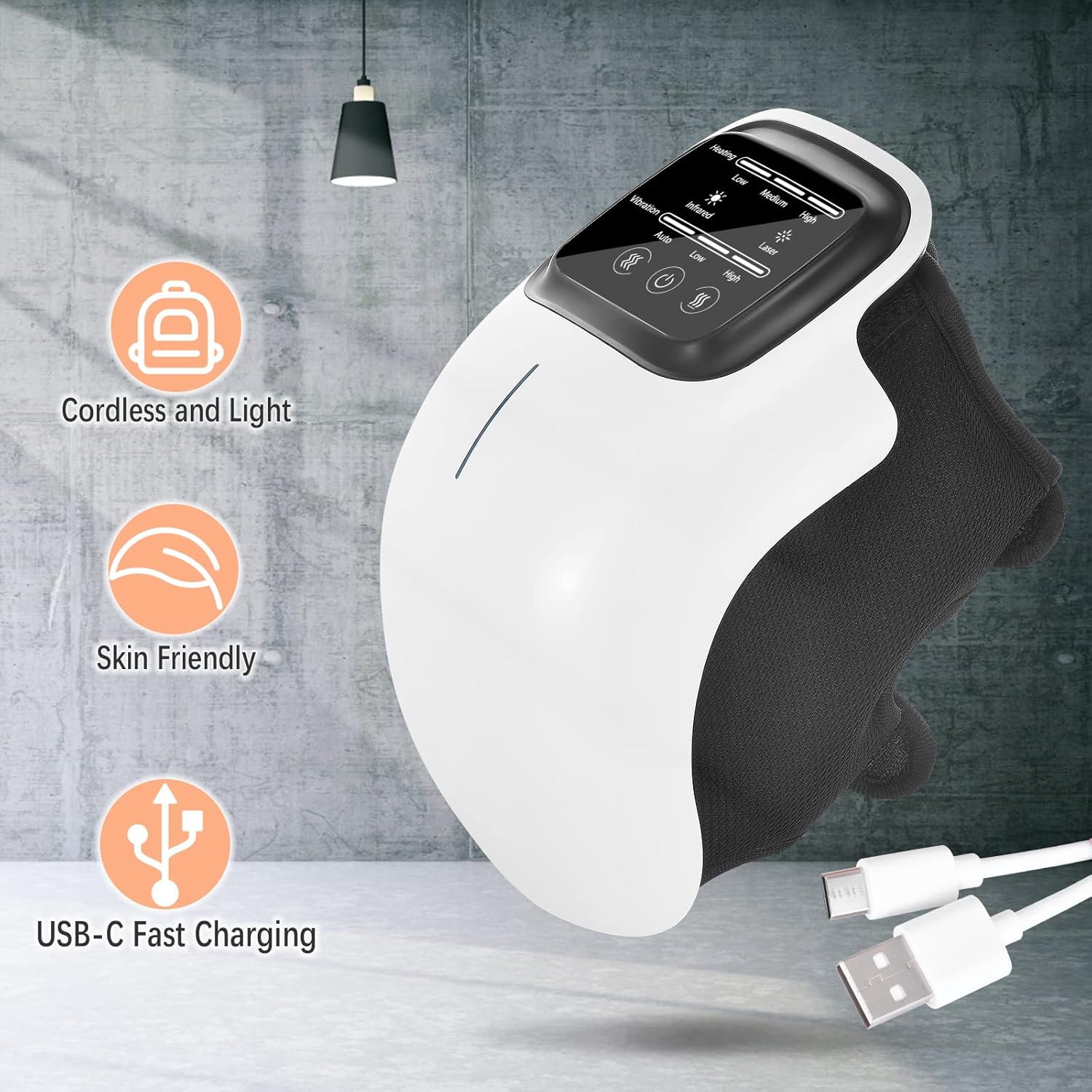 Ongerce Cordless Knee Massager With Infrared Heating and Vibration for Joint Pain Relief, Longer Straps, Type-C Rechargeable