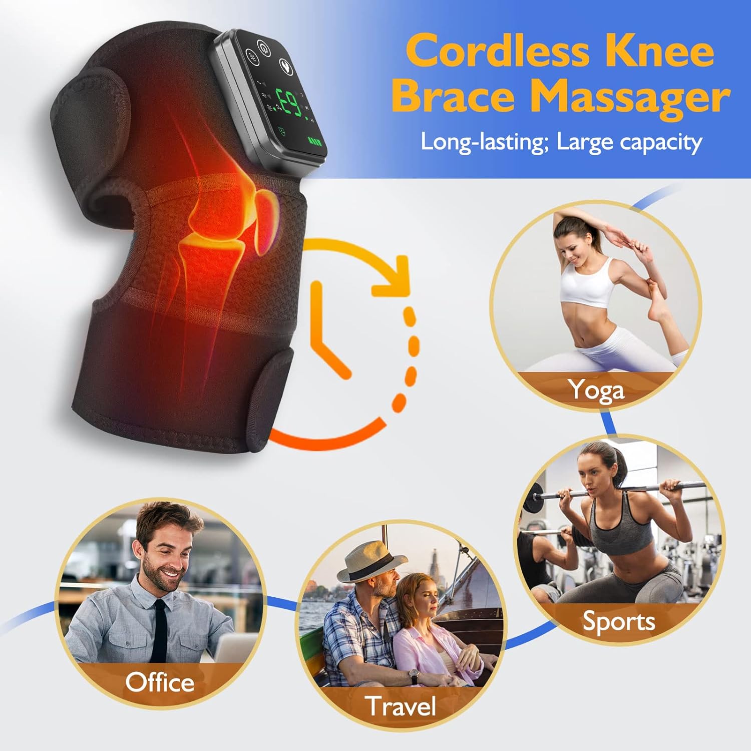 MOAJAZA Knee Brace Heated Knee Massager Heated Knee Brace Vibration Knee Heating Pad 3 Adjustable Intensity and Temperature Knee Brace for Knee/Elbow/Shoulder Relaxation