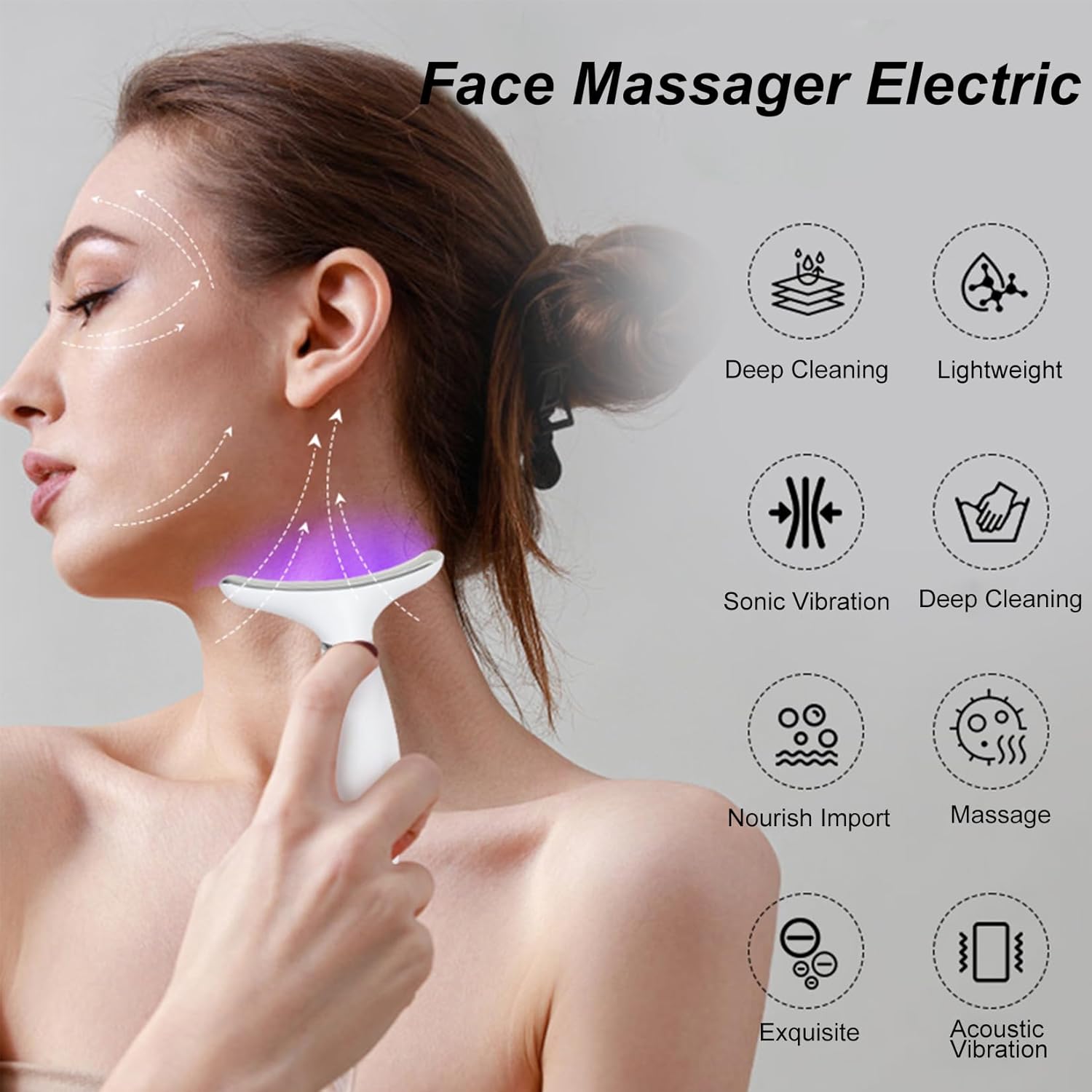 2024 Style - Face Massager Electric, 7 in 1 Multi-Function Facial Massager and 45±5°C Heat, Electric Neck Face Lifting Massager, for Skin Care,Smoothing Wrinkles,Firming Skin and Neck Lifting (White)