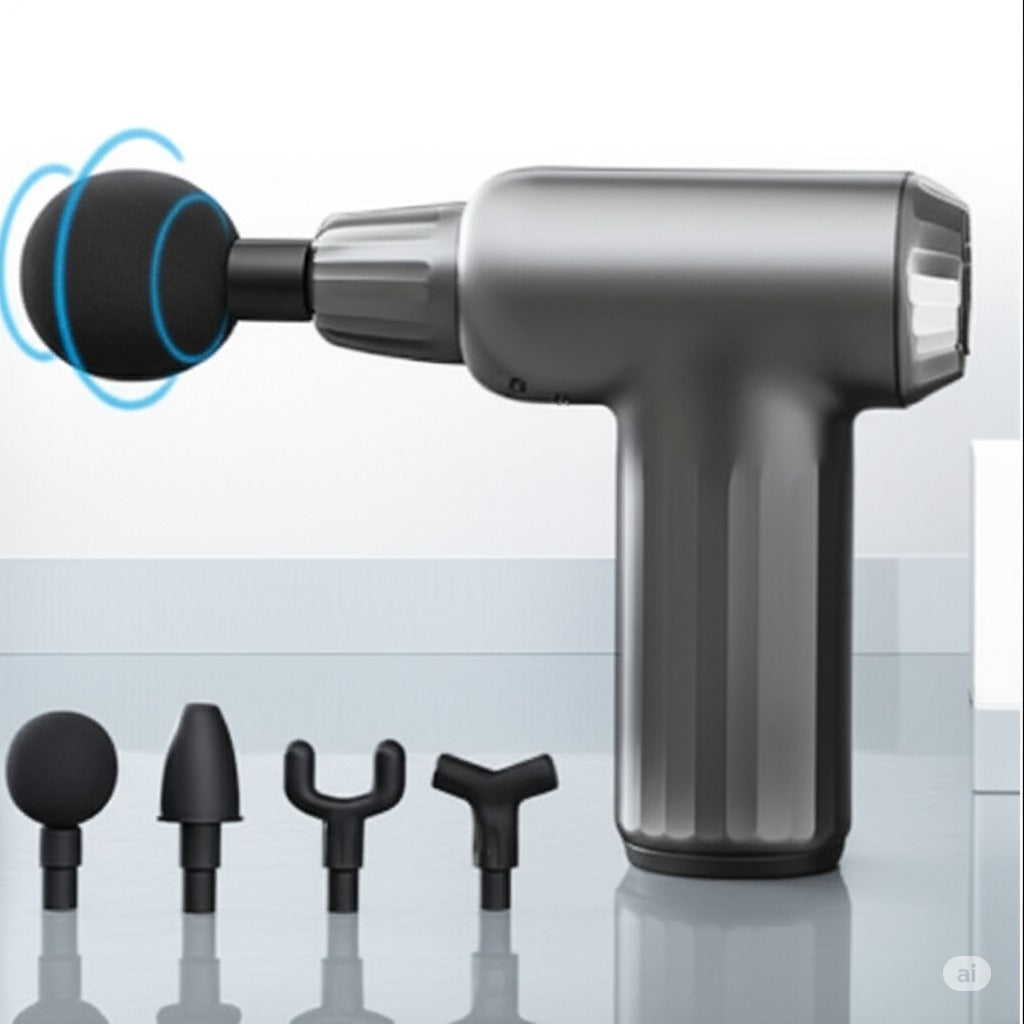 "Muscle Massage Gun – 4 Attachments, Deep Tissue Relief, Quiet & Portable"